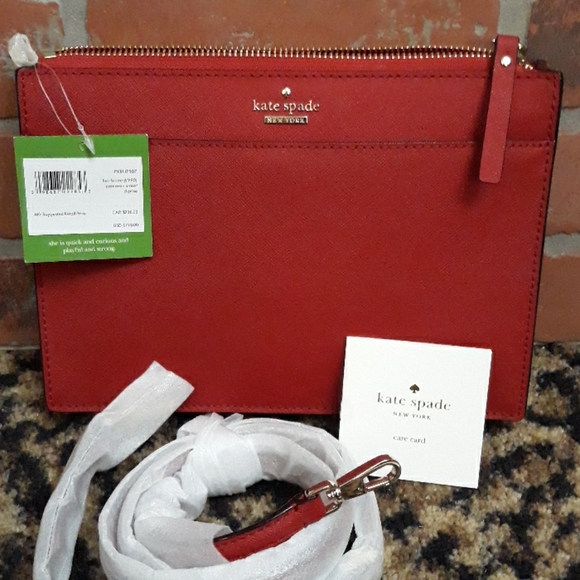 Kate Spade Red Hot Clutch Crossbody Cameron Clarise Purse Handbag NEW Versatile - Picture 2 of 13